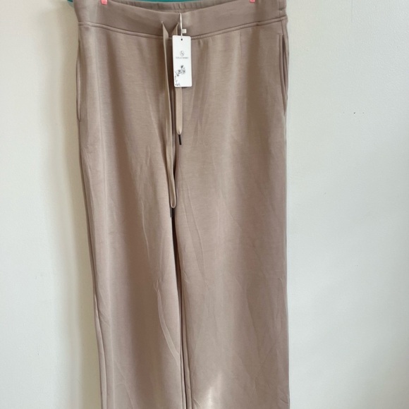 Lillusory Women Beige Elastic Band Drawstring Wide Leg Pants Boho Leisure Sz XL - Picture 3 of 7